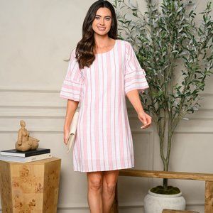 WOMEN'S SHORT SLEEVE STRIPES TUNIC DRESS